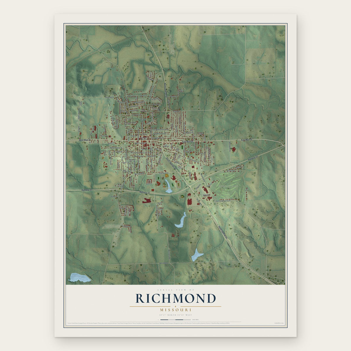 Richmond, Missouri map print, the full design