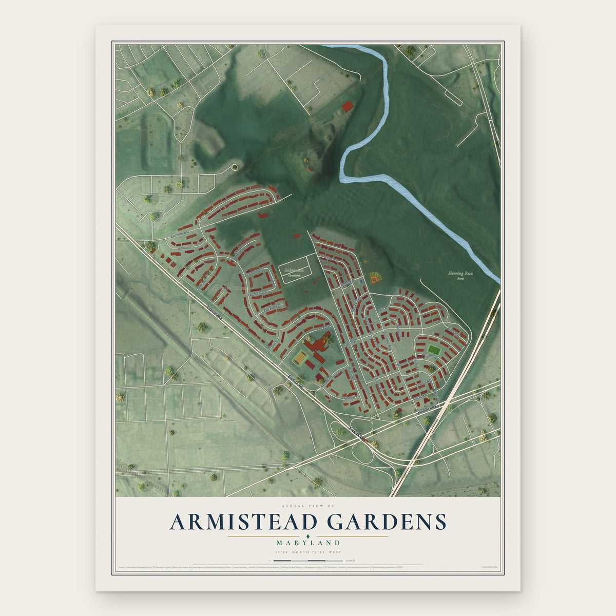 Armistead Gardens, Maryland map print, the full design