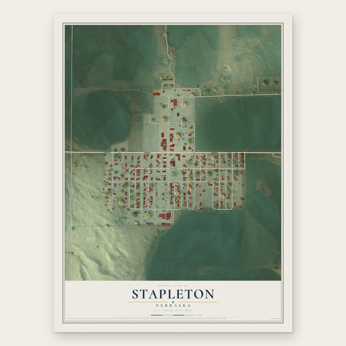 Stapleton, Nebraska map print, the full design