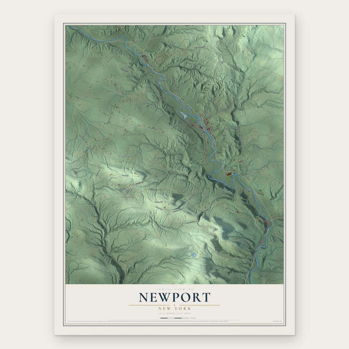 Newport, New York map print, the full design