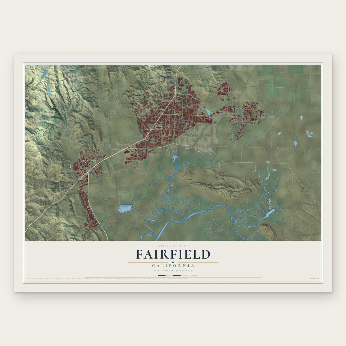 Fairfield, California map print, the full design