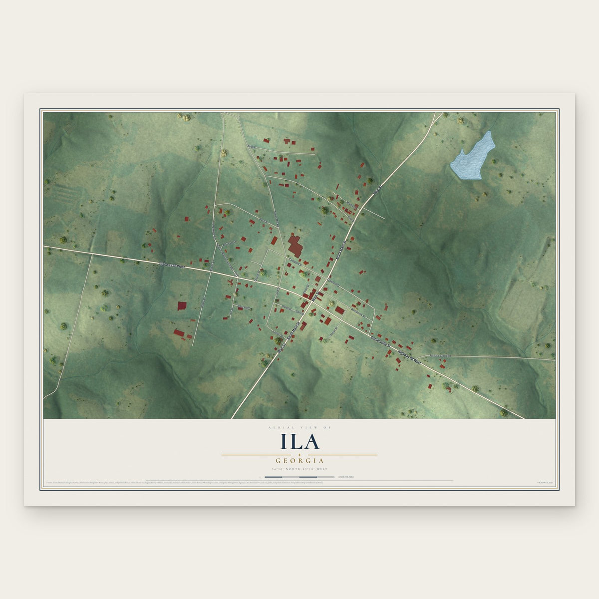 Ila, Georgia map print, the full design