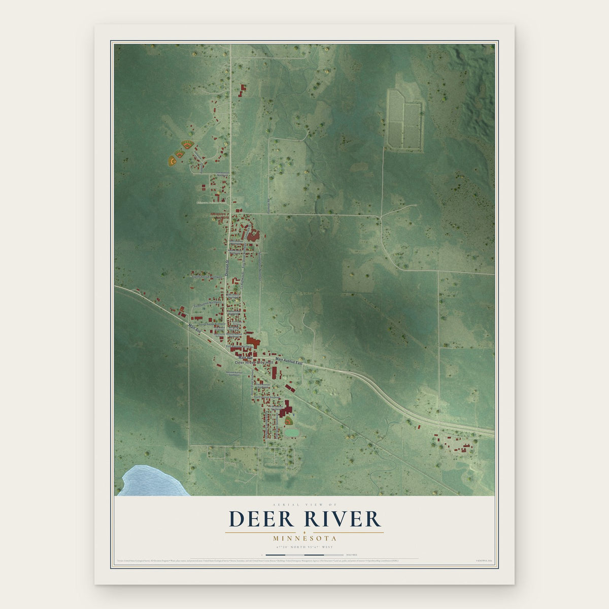 Deer River, Minnesota map print, the full design