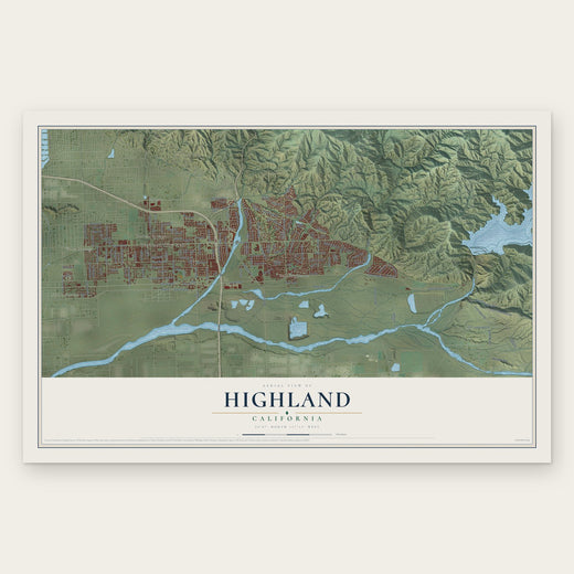 Highland, California map print, the full design