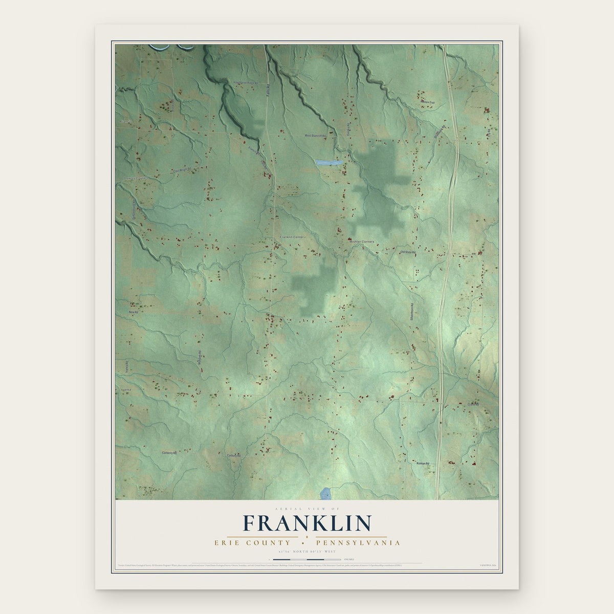 Franklin, Erie County, Pennsylvania map print, the full design