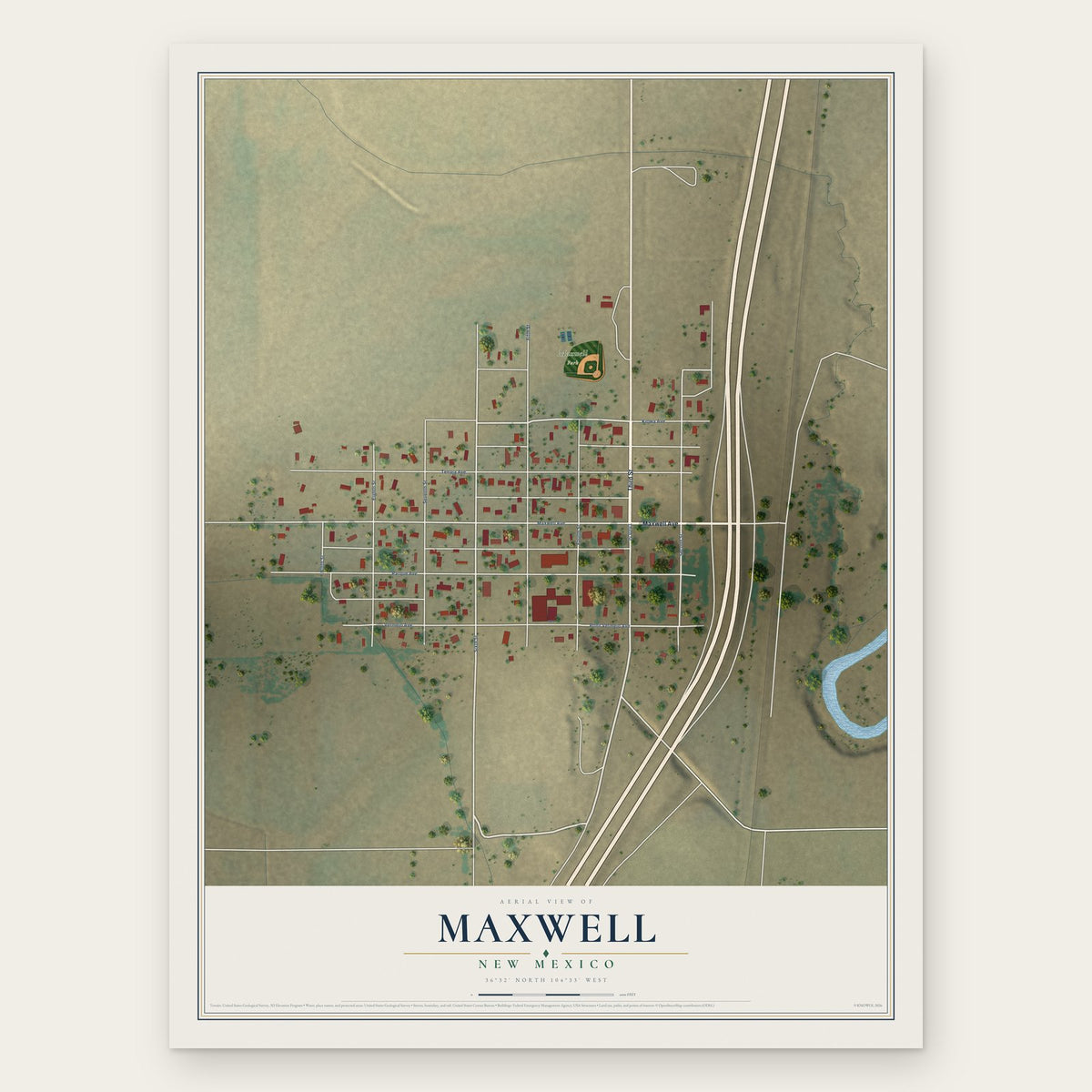 Maxwell, New Mexico map print, the full design