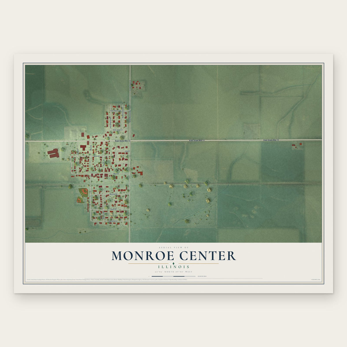 Monroe Center, Illinois map print, the full design