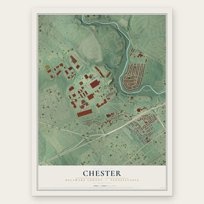 Chester, Delaware County, Pennsylvania map print, the full design