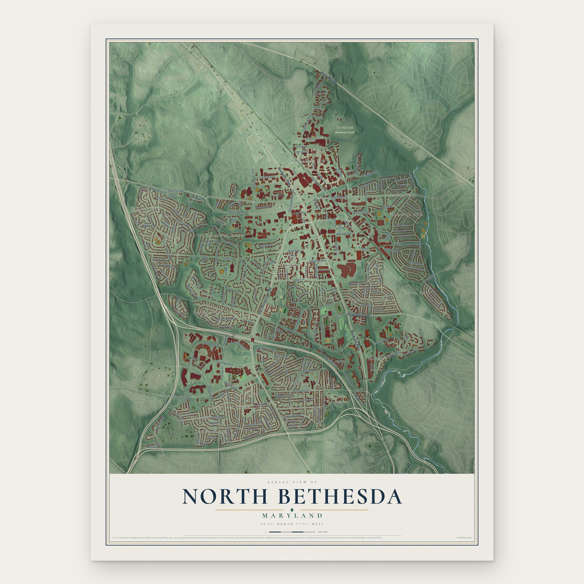 North Bethesda, Maryland map print, the full design