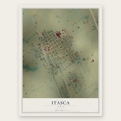 Itasca, Texas map print, the full design