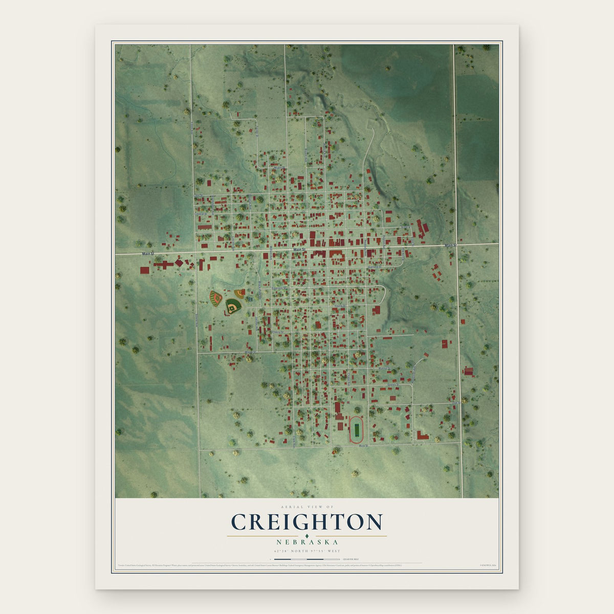 Creighton, Nebraska map print, the full design