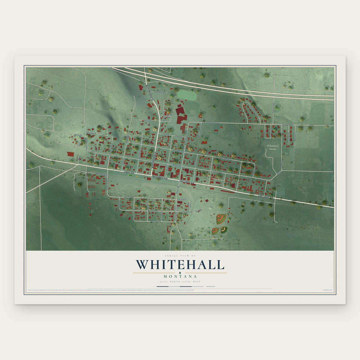 Whitehall, Montana map print, the full design