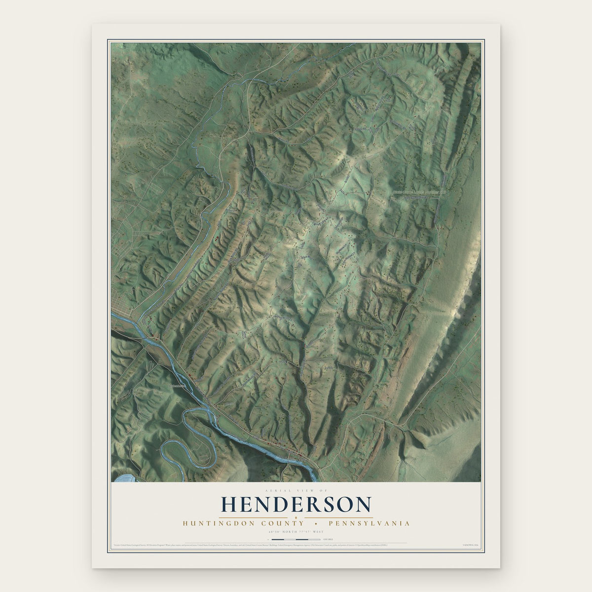 Henderson, Huntingdon County, Pennsylvania map print, the full design