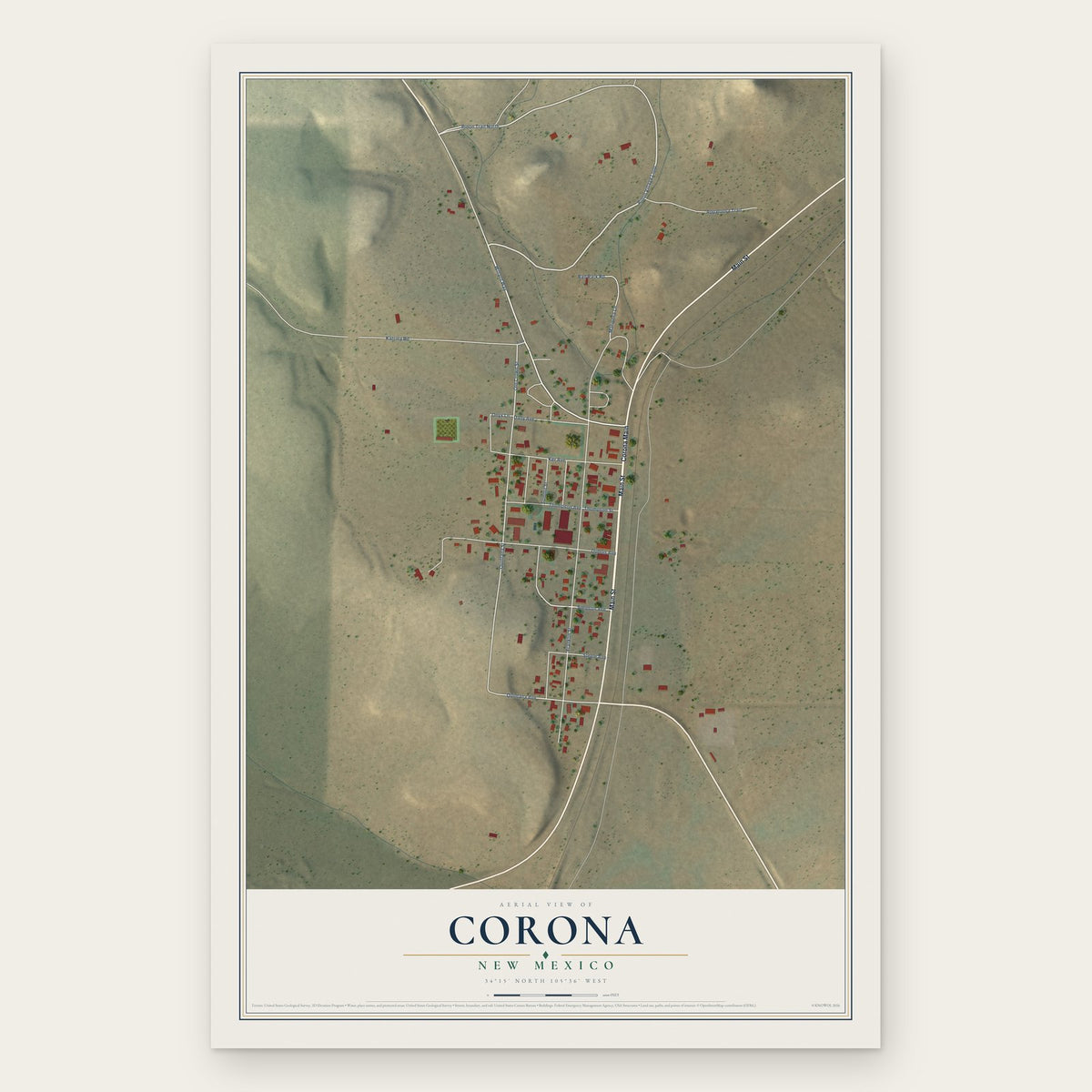 Corona, New Mexico map print, the full design