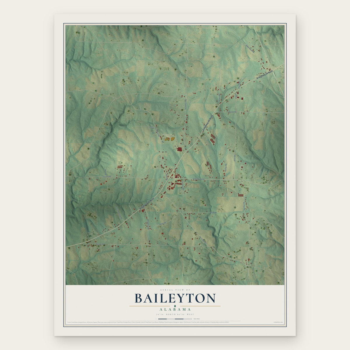 Baileyton, Alabama map print, the full design