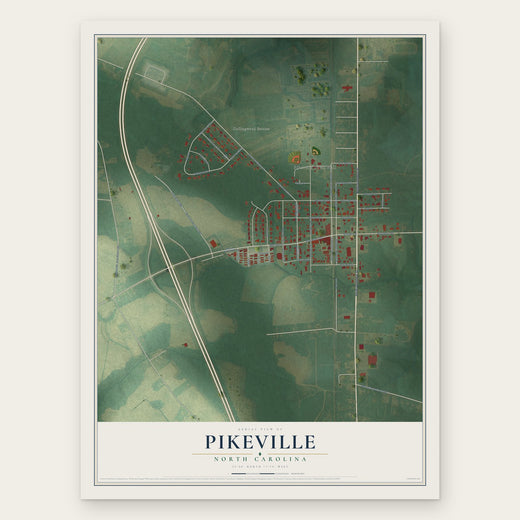 Pikeville, North Carolina map print, the full design