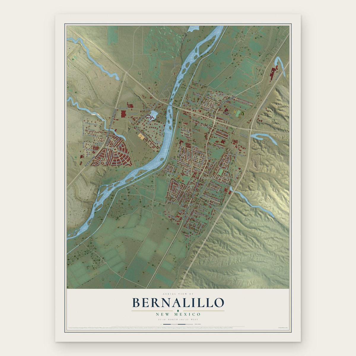 Bernalillo, New Mexico map print, the full design