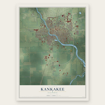 Kankakee, Illinois map print, the full design