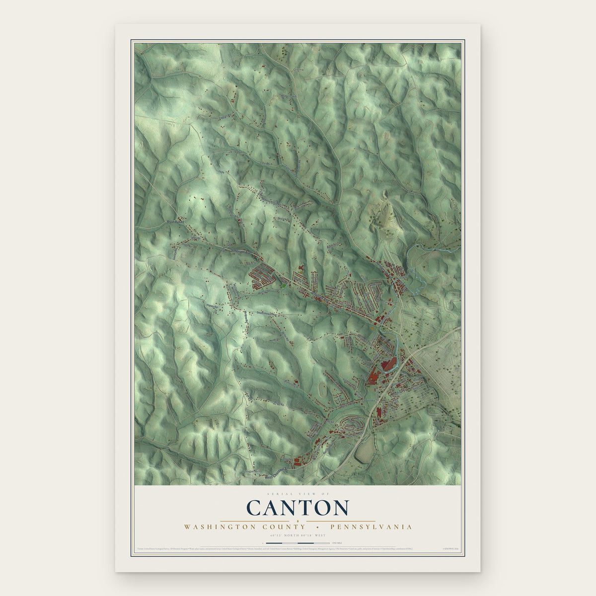 Canton, Washington County, Pennsylvania map print, the full design