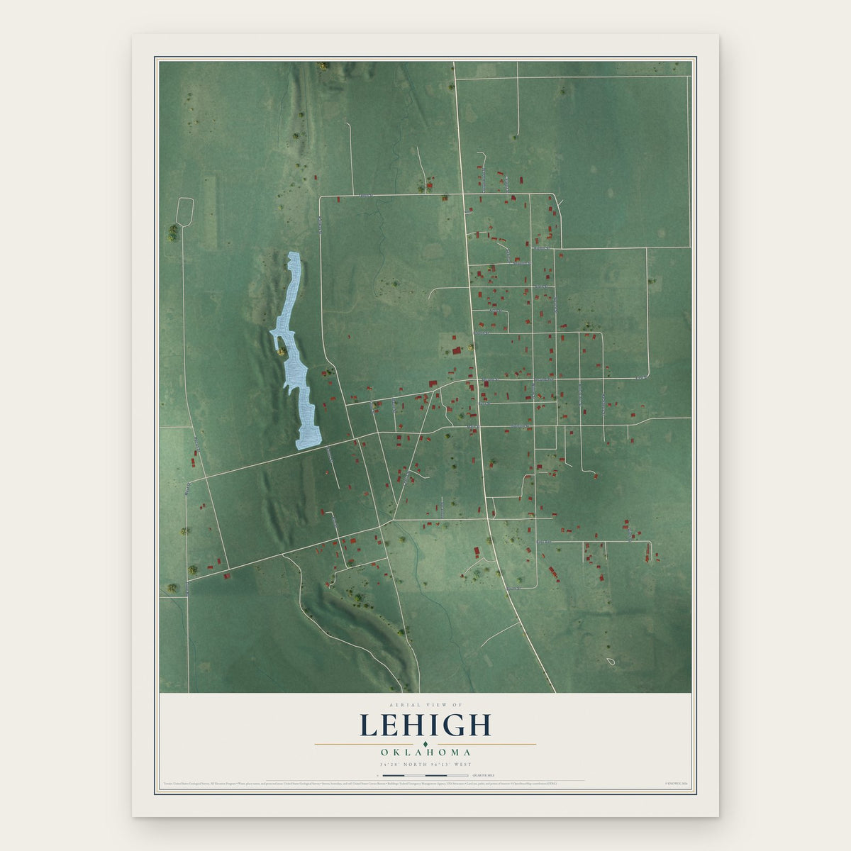 Lehigh, Oklahoma map print, the full design