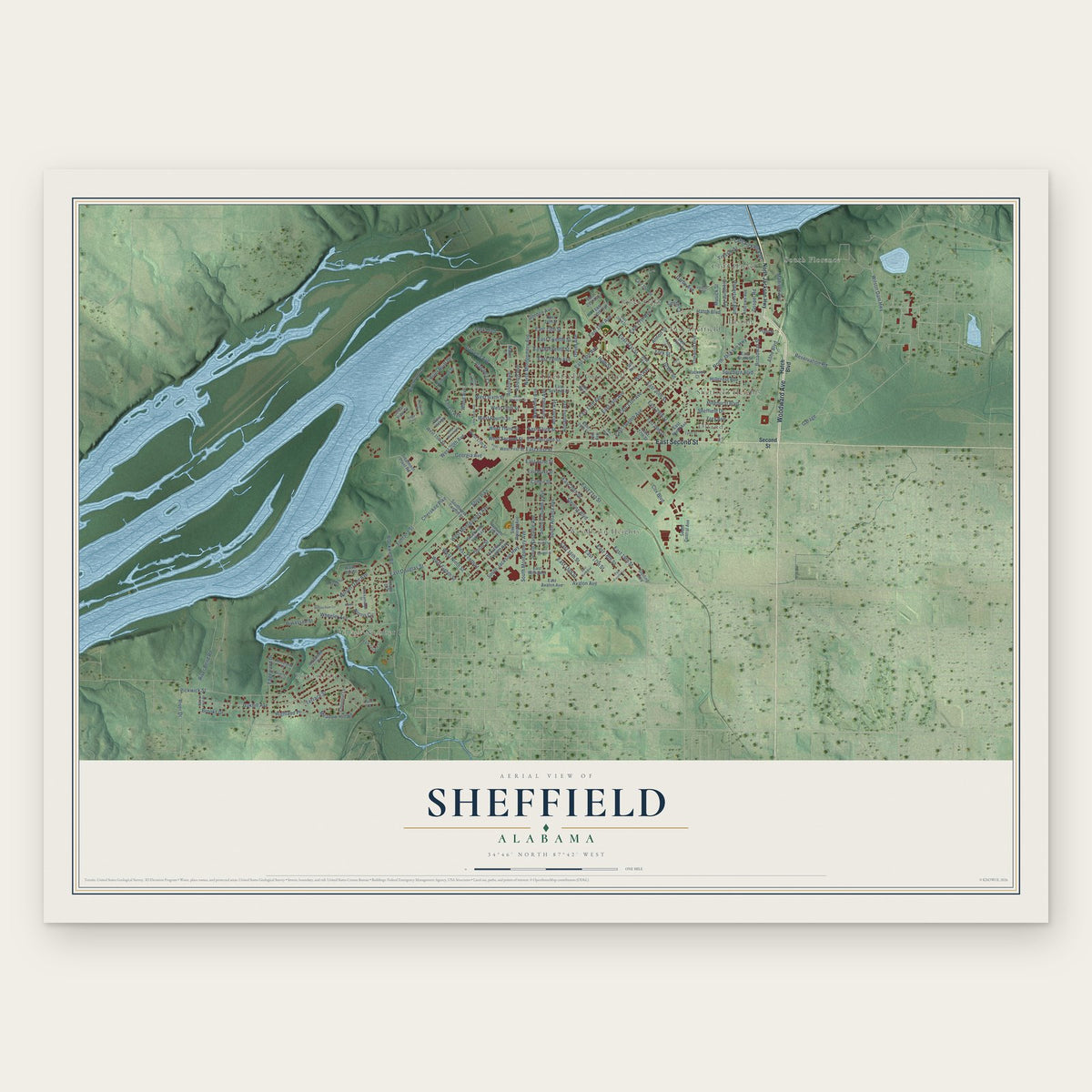 Sheffield, Alabama map print, the full design