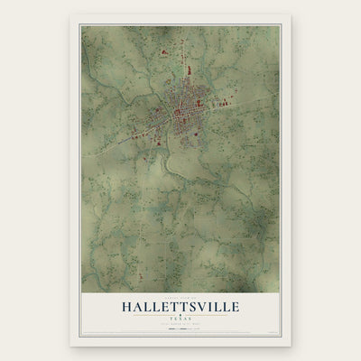 Hallettsville, Texas map print, the full design