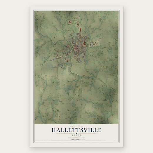 Hallettsville, Texas map print, the full design