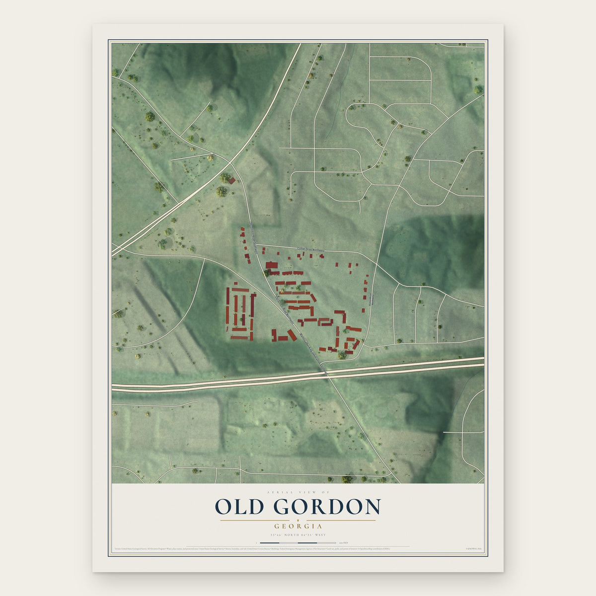 Old Gordon, Georgia map print, the full design