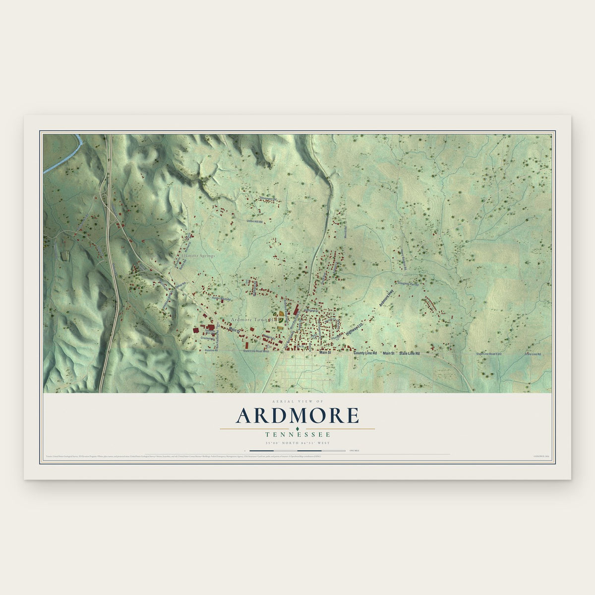 Ardmore, Tennessee map print, the full design