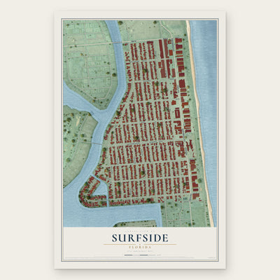 Surfside, Florida map print, the full design