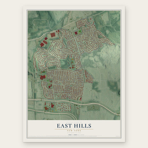 East Hills, New York map print, the full design