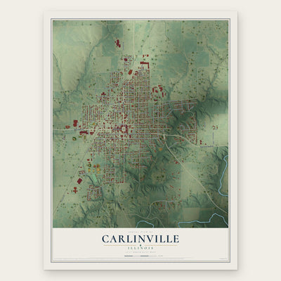 Carlinville, Illinois map print, the full design