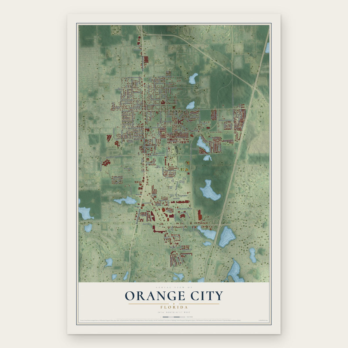 Orange City, Florida map print, the full design