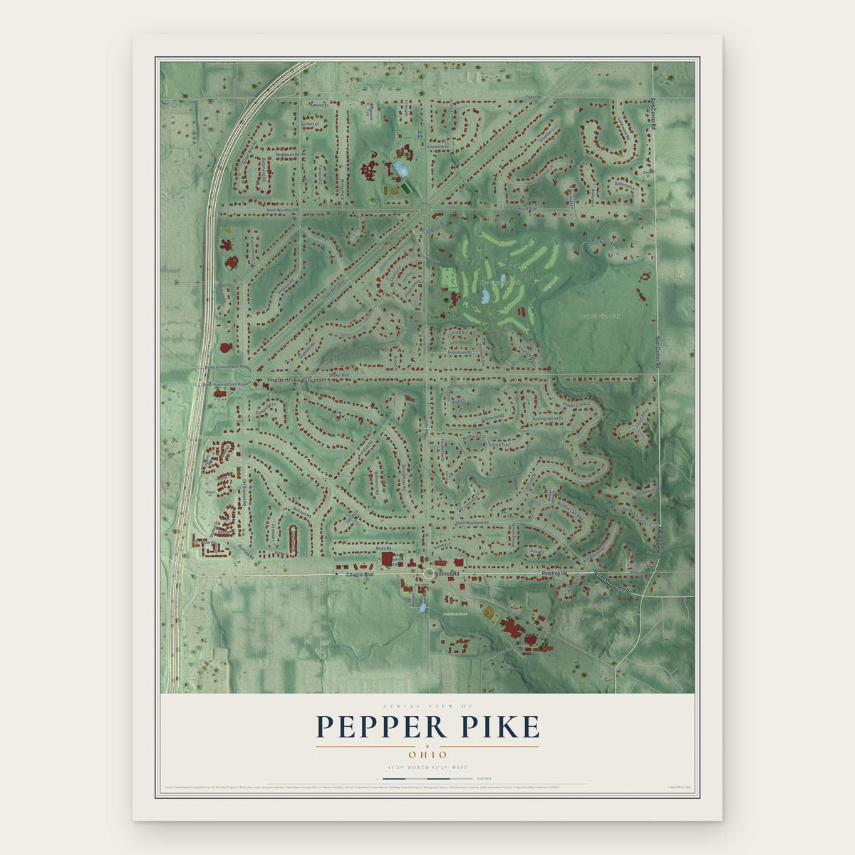 Pepper Pike, Ohio map print, the full design