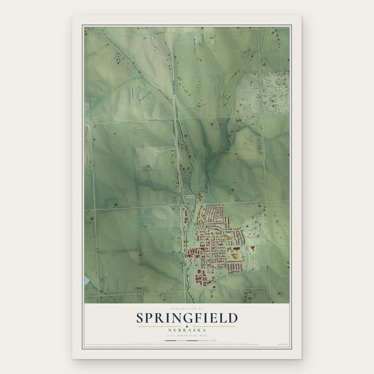 Springfield, Nebraska map print, the full design