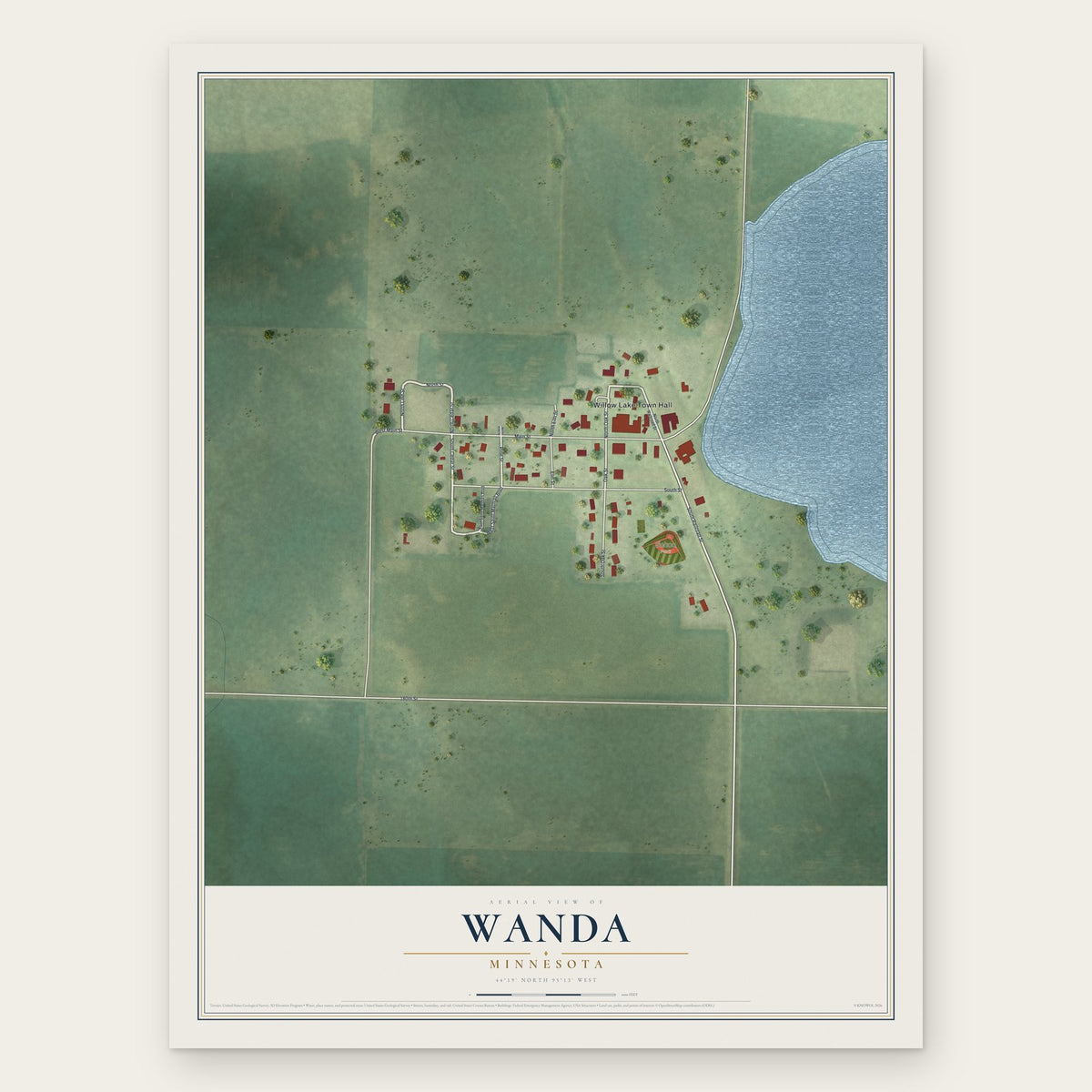 Wanda, Minnesota map print, the full design