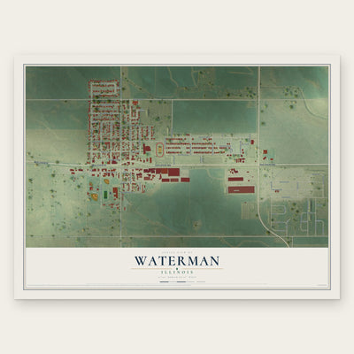 Waterman, Illinois map print, the full design