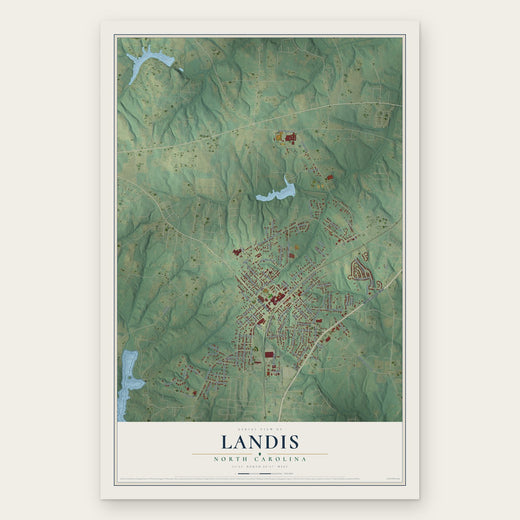 Landis, North Carolina map print, the full design