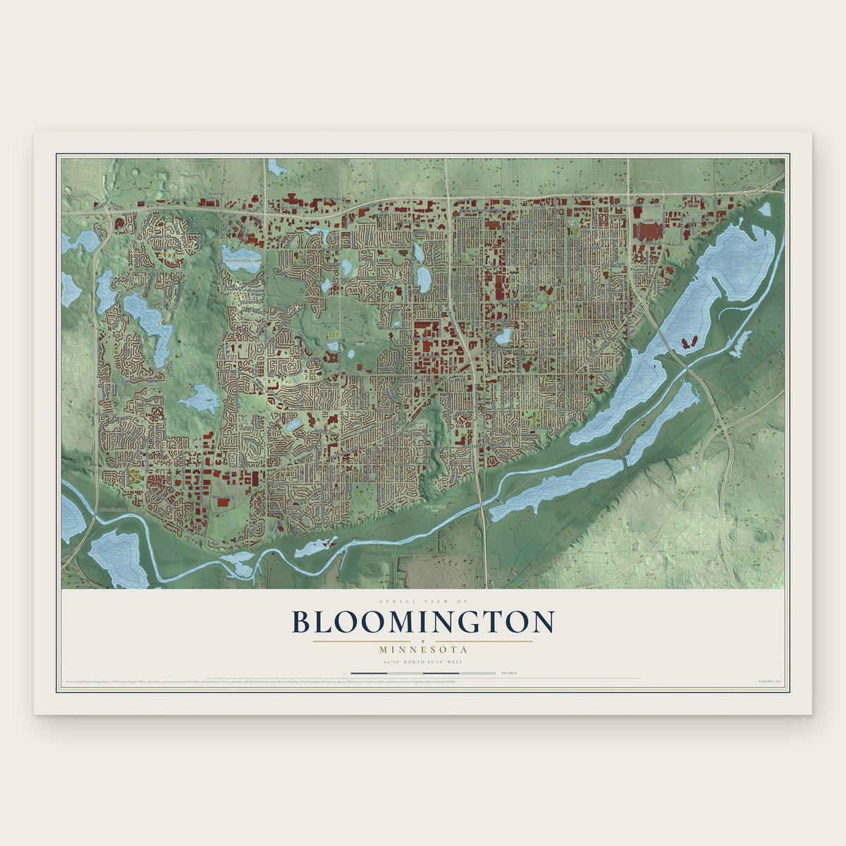 Bloomington, Minnesota map print, the full design