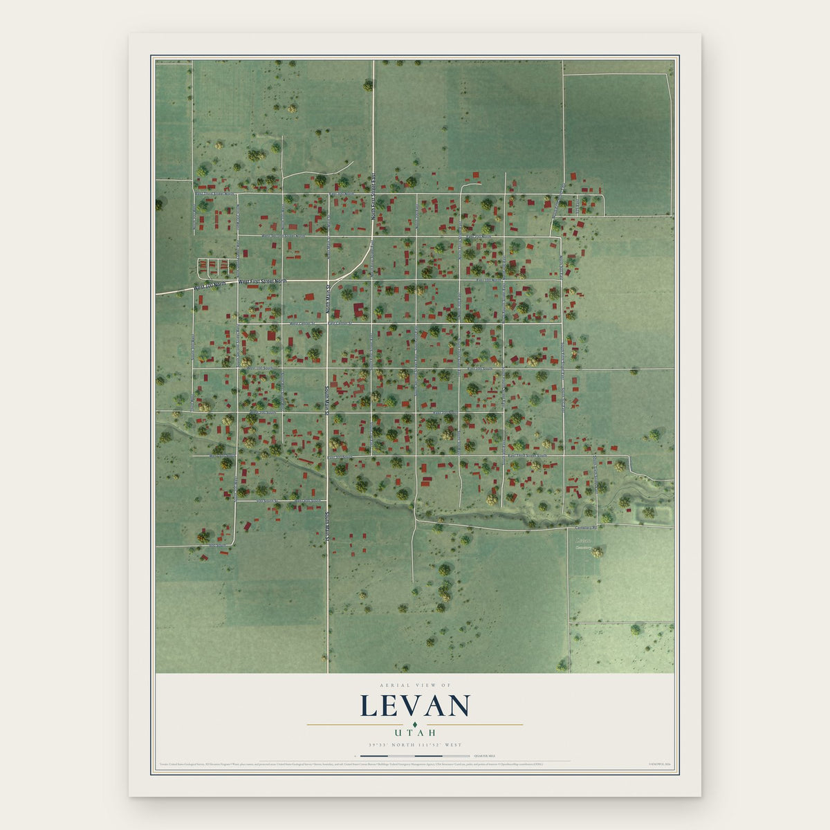 Levan, Utah map print, the full design