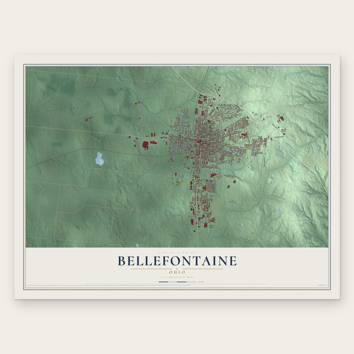 Bellefontaine, Ohio map print, the full design