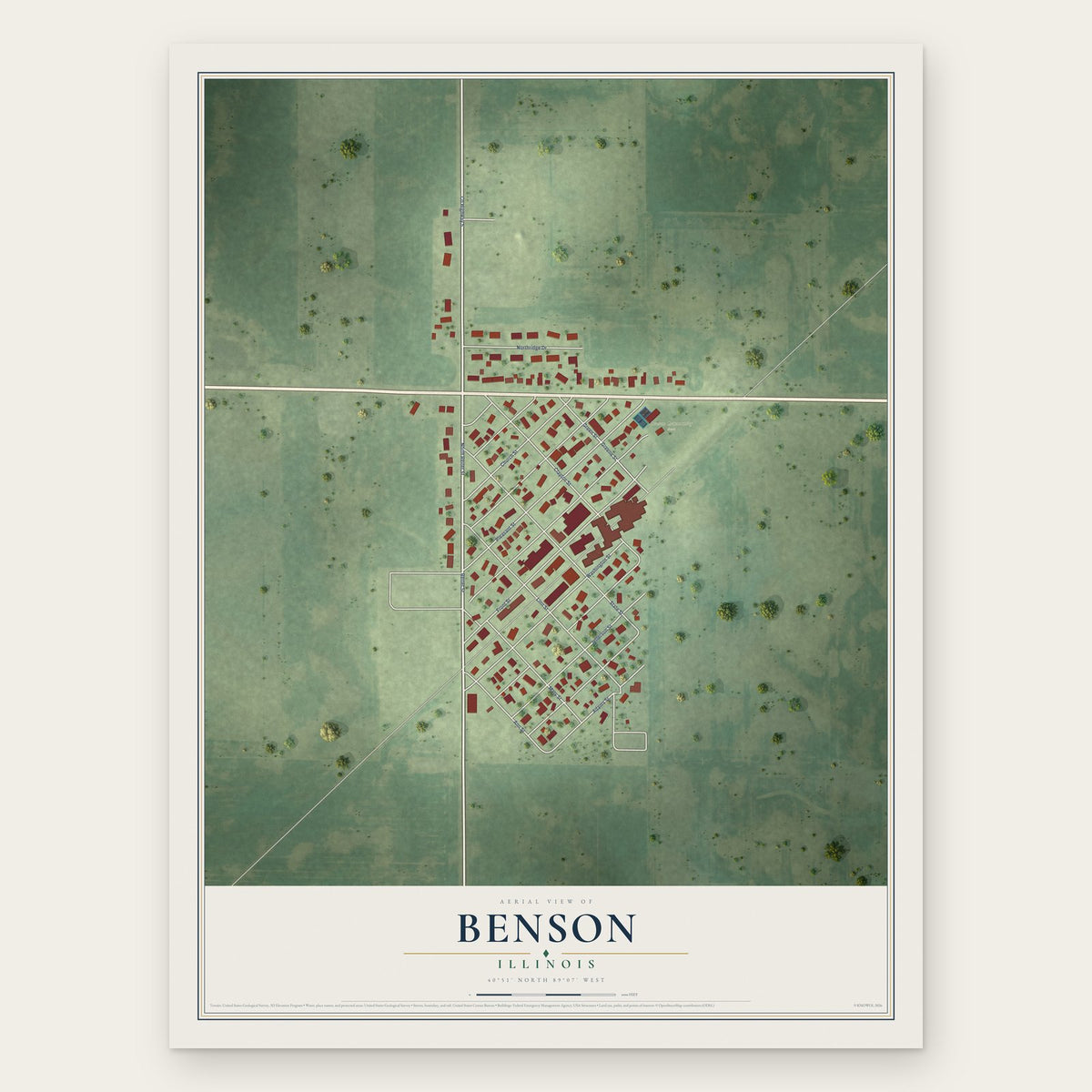 Benson, Illinois map print, the full design