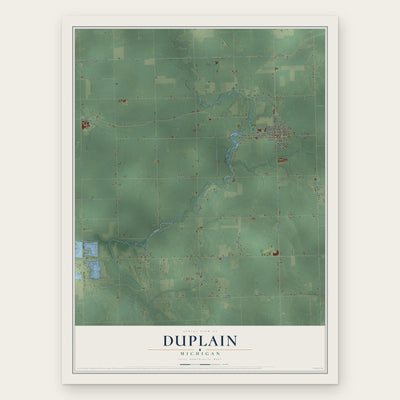 Duplain, Michigan map print, the full design