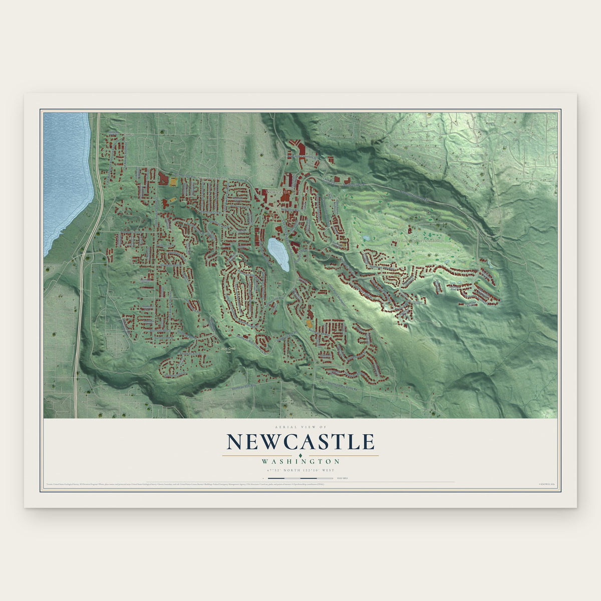 Newcastle, Washington map print, the full design