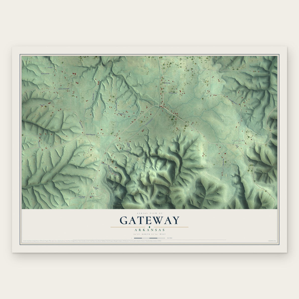 Gateway, Arkansas map print, the full design