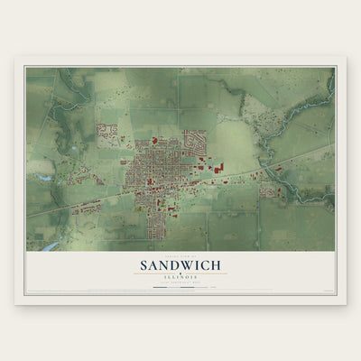 Sandwich, Illinois map print, the full design