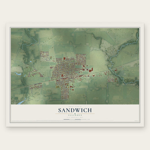 Sandwich, Illinois map print, the full design
