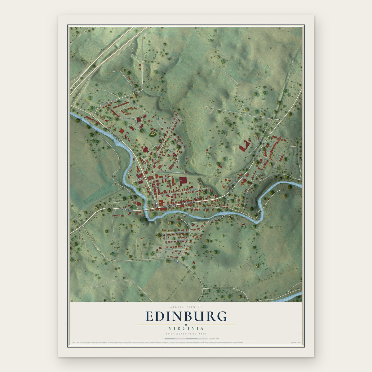 Edinburg, Virginia map print, the full design