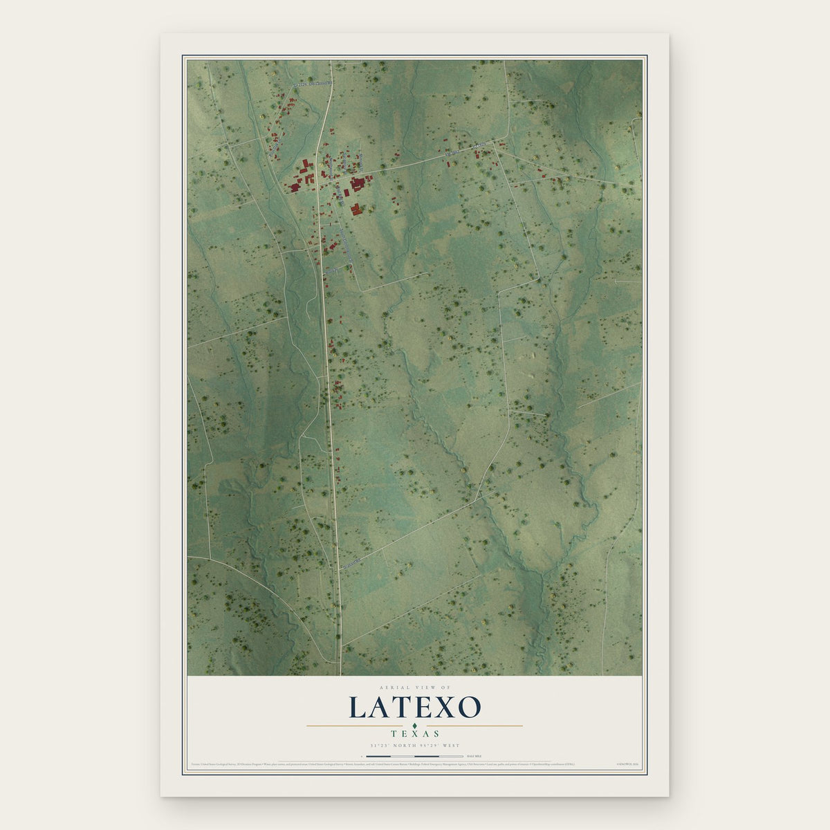 Latexo, Texas map print, the full design