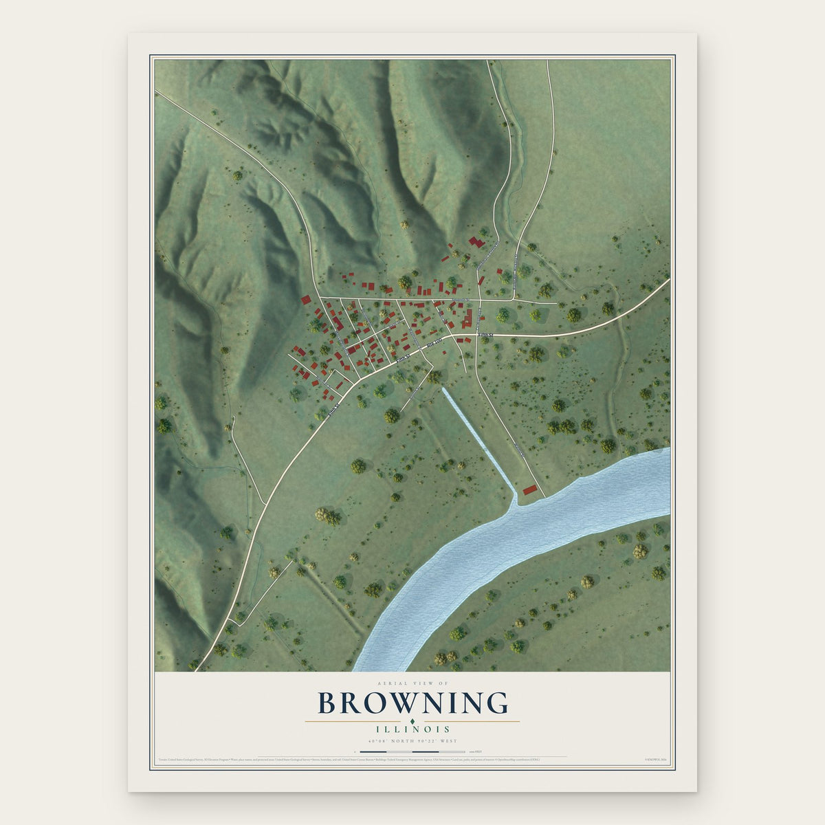 Browning, Illinois map print, the full design